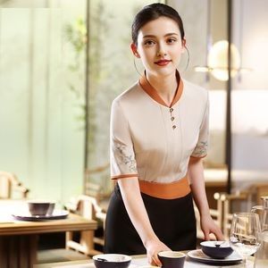 Diseños de uniformes para camareros de restaurantes de comida rápida de hotel con diseño gratuito de mangas cortas